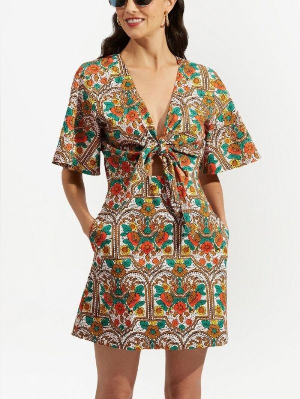 LA DoubleJ Peek-A-Boo  Orange and Purple Mosaic Floral Dress